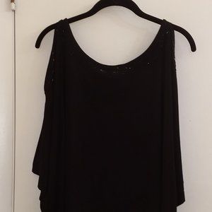 Black Beaded Cold Shoulder Top